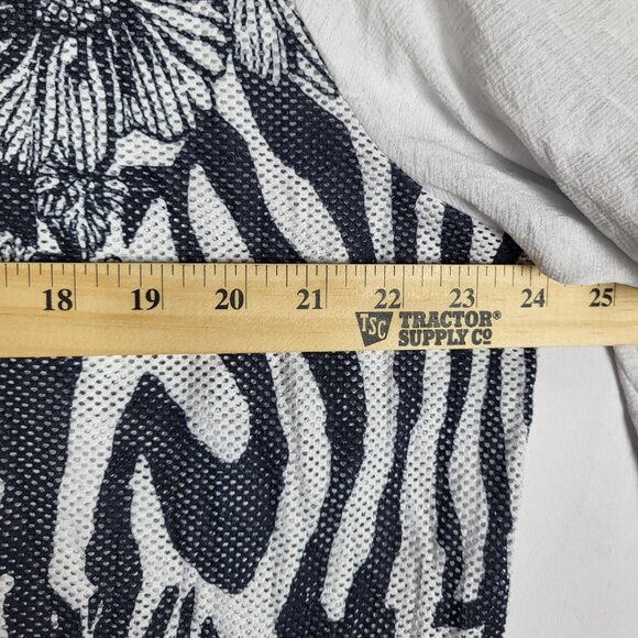 Zenergy by Chico's Size 2 Womens Large Zip Front Hooded Jacket Black White Mesh - Picture 8 of 10